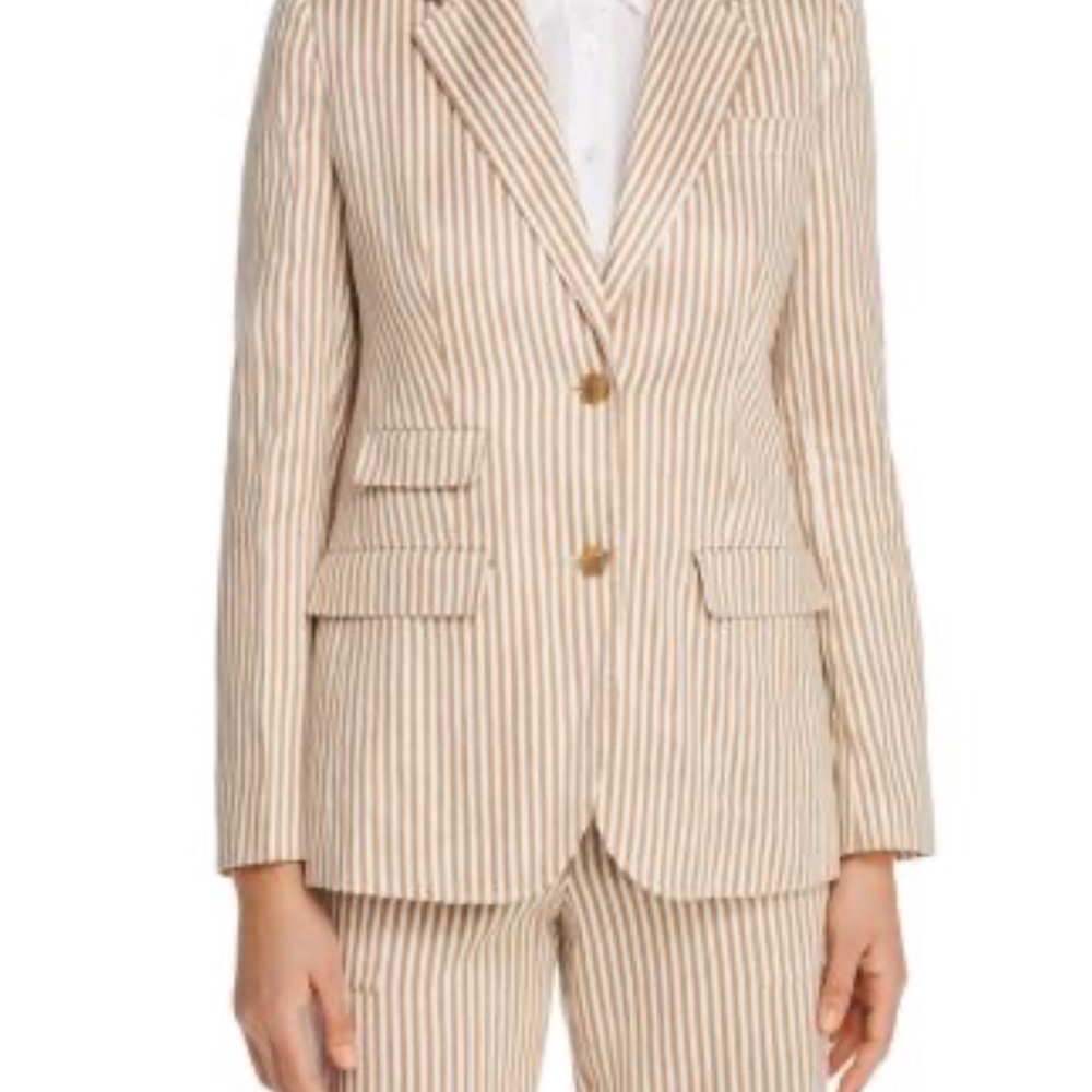 Tory Burch Stripes Beige and White Blazer size 10 cotton/linen blend
